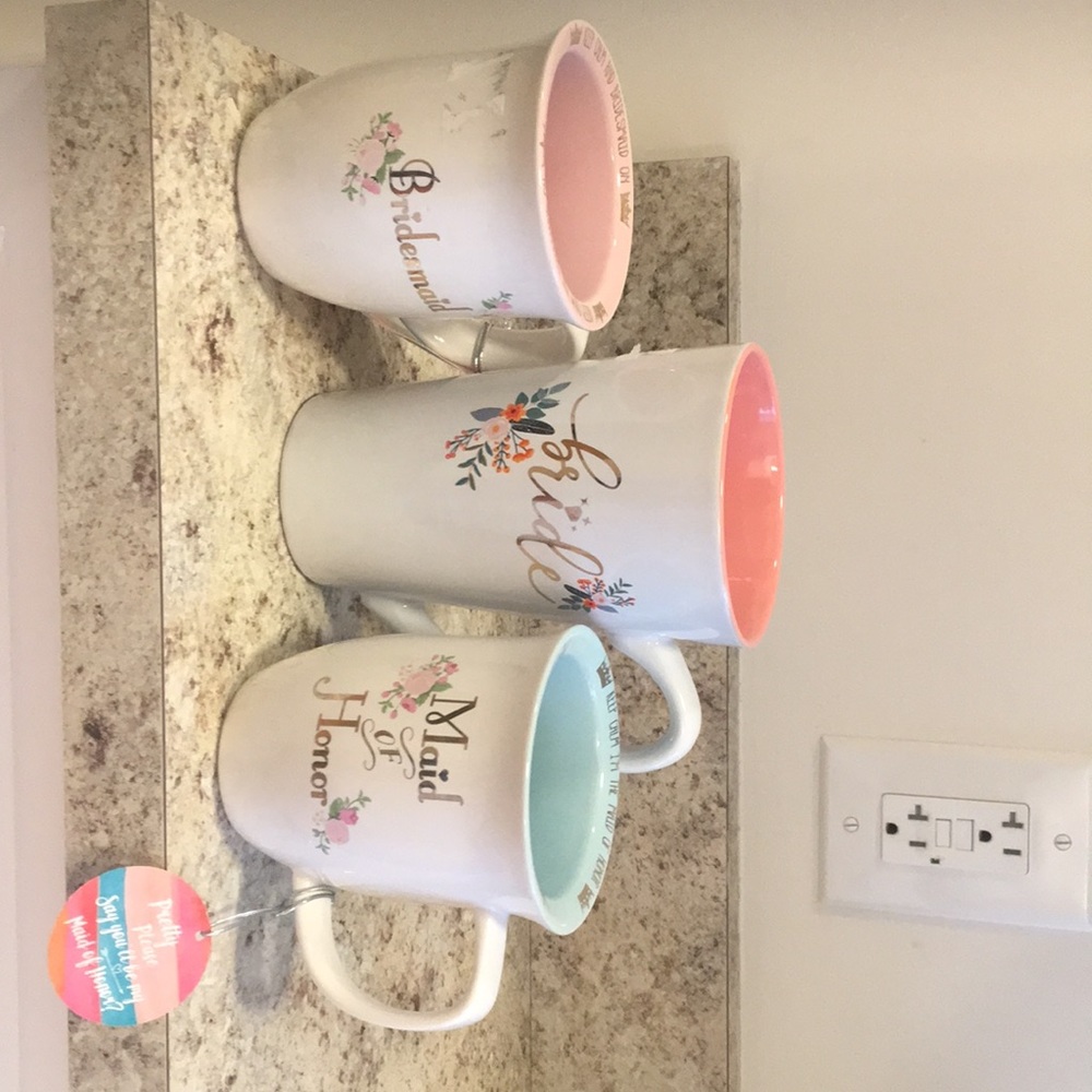 Bride, bridesmaid, maid-of-honor cups. All 3 for 8